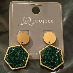 Gold Hardware Green Dangle Hexagon Earrings